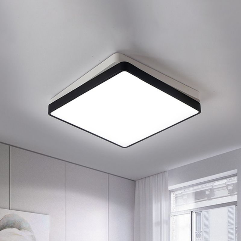 Plafonnier LED carré/rectangulaire noir en métal nordique pour chambre à coucher en blanc chaud/blanc, 11"/19"/35,5" de large