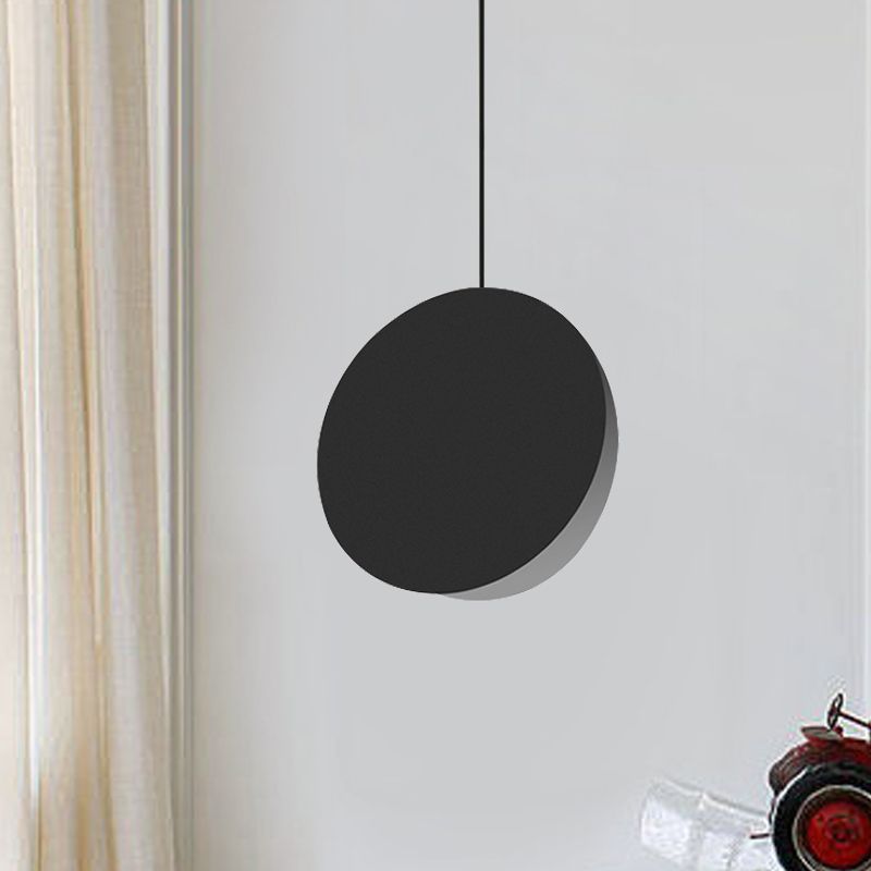 8"/12"W Circular Pendant Lamp Modern Nordic Style Metal 1 Light Black/Grey/White Hanging Ceiling Light