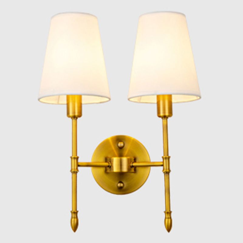 Gold Modern Metal Wall Sconce Cone Shape Wall Light with Fabric Shade for Bedroom