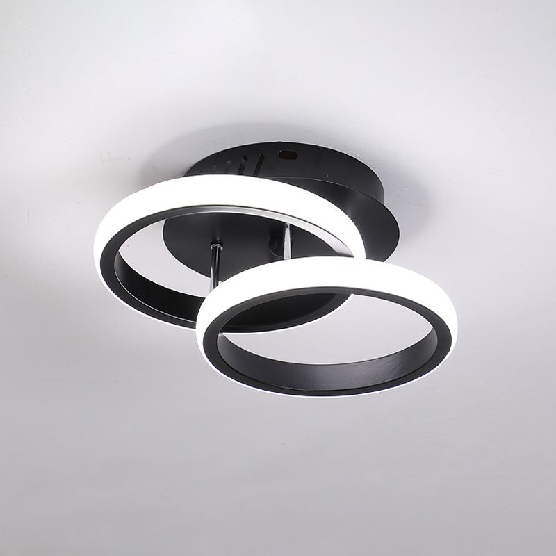 Petit plafonnier rond/carré/lune moderne en métal noir/blanc, éclairage LED Semi-encastré pour couloir
