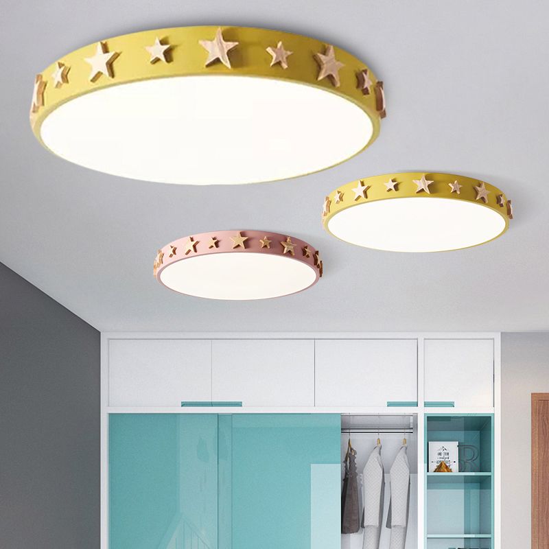 Drum Flush Mount Light, Contemporary Ceiling Light with Star Decoration for Kids Bedroom