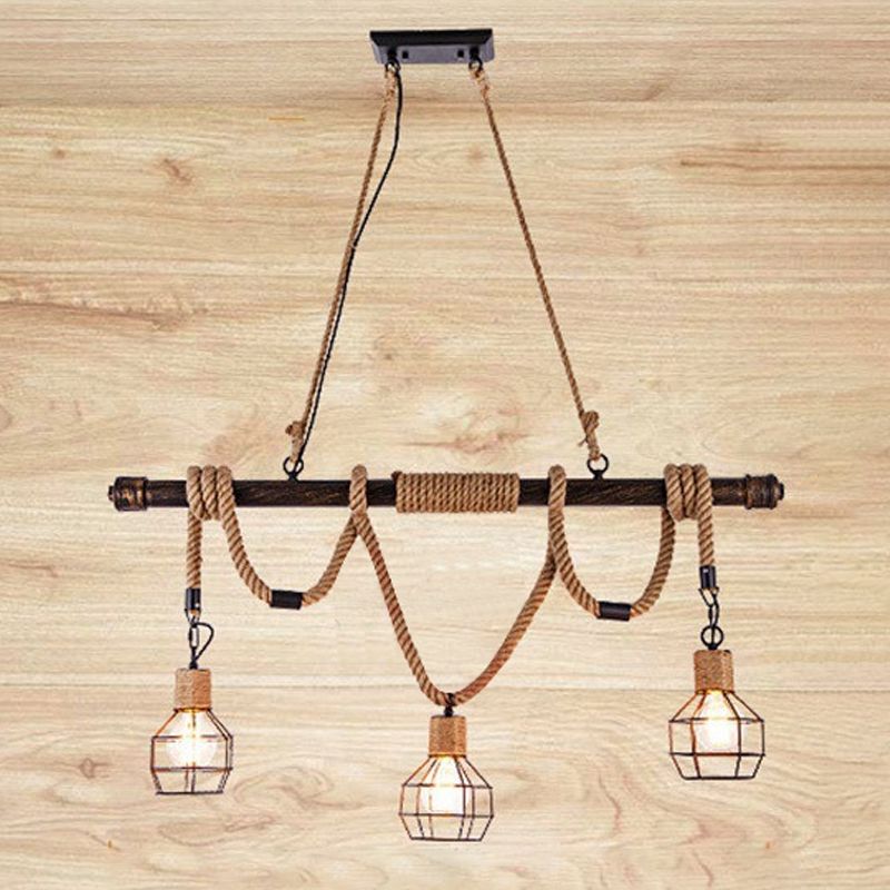 Characteristic Style Hemp Rope LED Hanging Island Pendant Light for Dining Room Bar Clothing Store