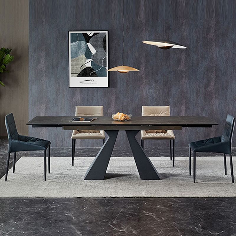 Contemporary 1/4/5 Pieces Dining Room Set Stone Rectangle Furniture in Black