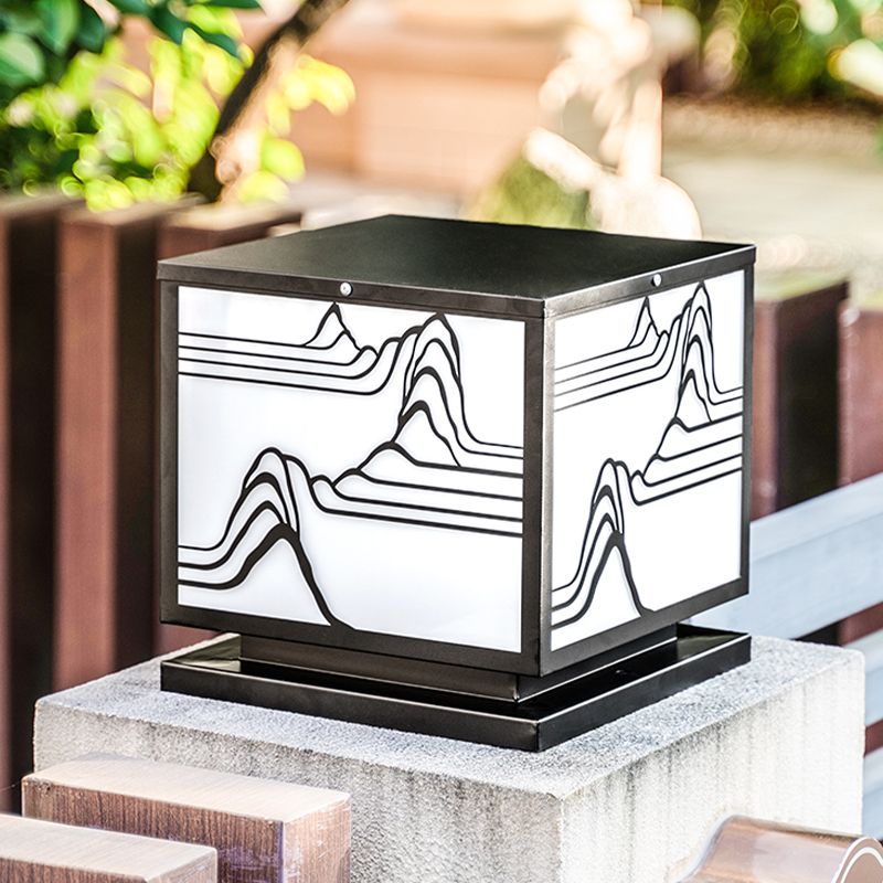 Square Shape Metal Waterproof Pillar Lamp Modern 1-Light Outdoor Lights in Black