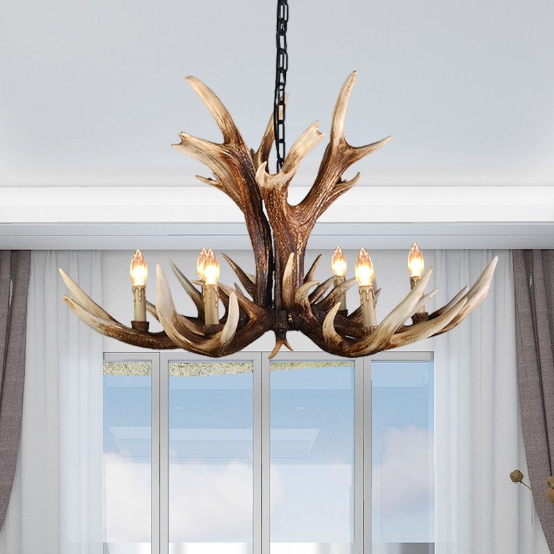 Light Brown 6/8/10 Lights Chandelier Lighting Rustic Resin Candelabra Pendant Lamp for Bedroom