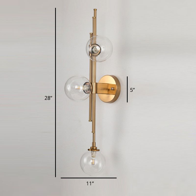 Glass Orb Sconce Lighting Fixture Mid Century 3-Bulb Brass Finish Wall Lamp for Living Room