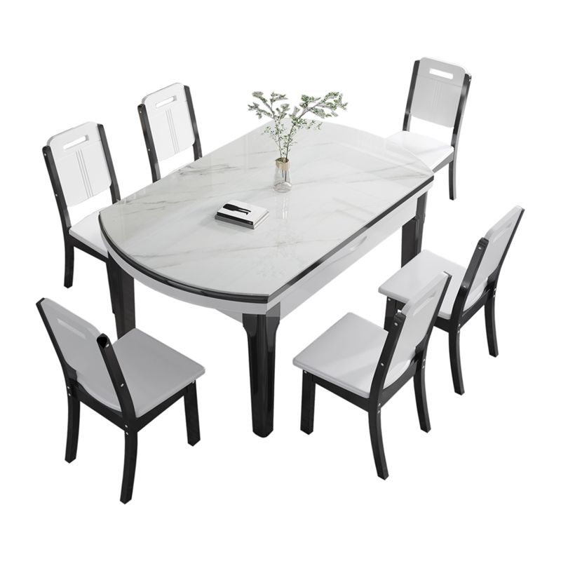 Foldable Dinette Table with Wood Base Modern Stone Top Dining Table