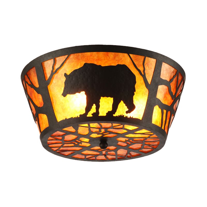 3 Lights Flushmount Lighting Country Round Marble Flush Ceiling Light in Brown with Bear/Horse Pattern