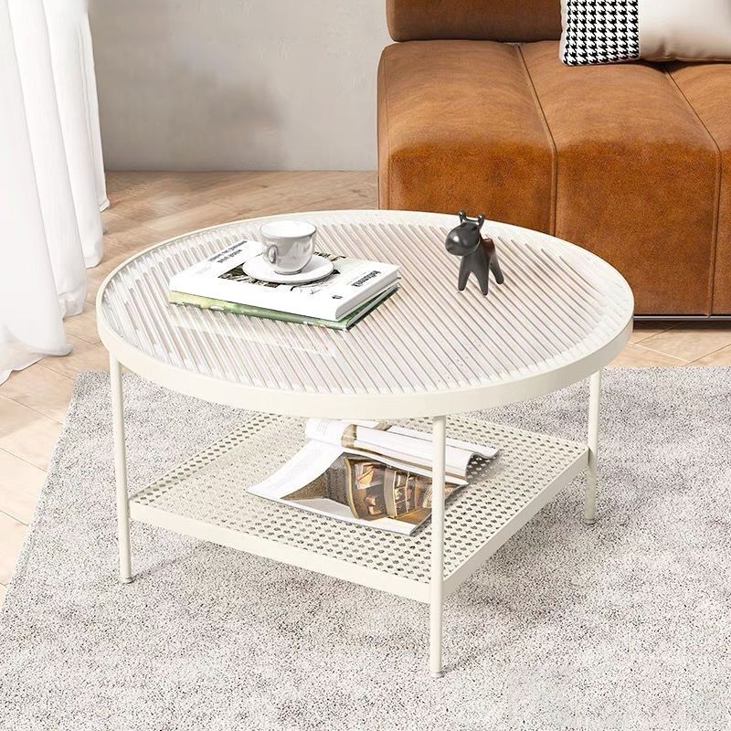 4 Legs Coffee Table Glass Top Coffee Cocktail Table with Shelf