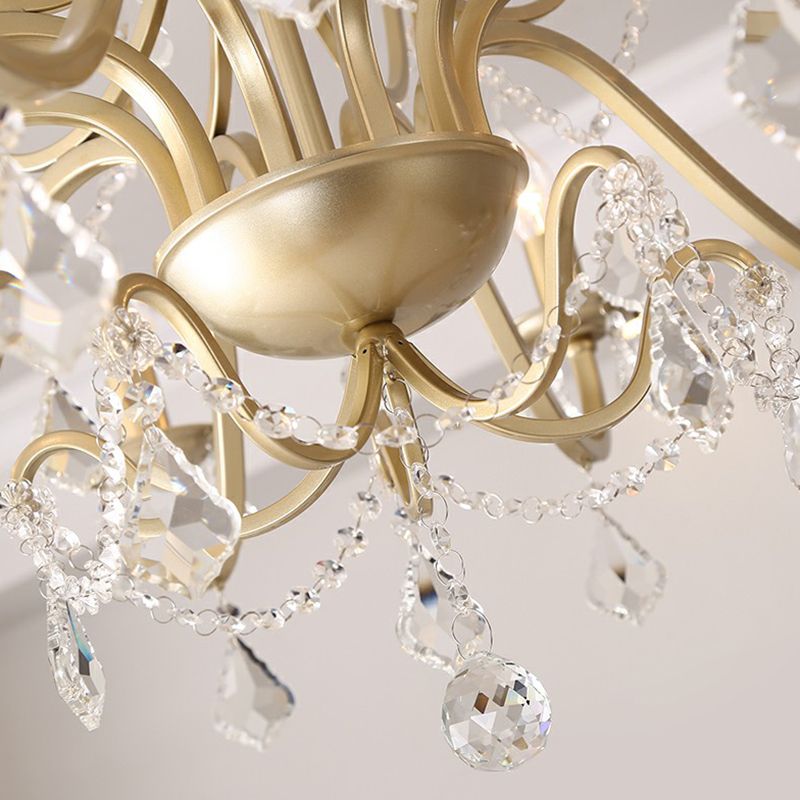 Metal Gold Finish Pendant Light Candlestick Traditional Chandelier with Crystal Decorations