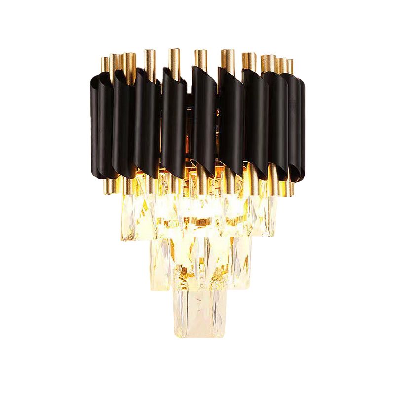 Crystal Geometric Shape Wall Light Modern Style 2 Lights Wall Light Sconce in Black