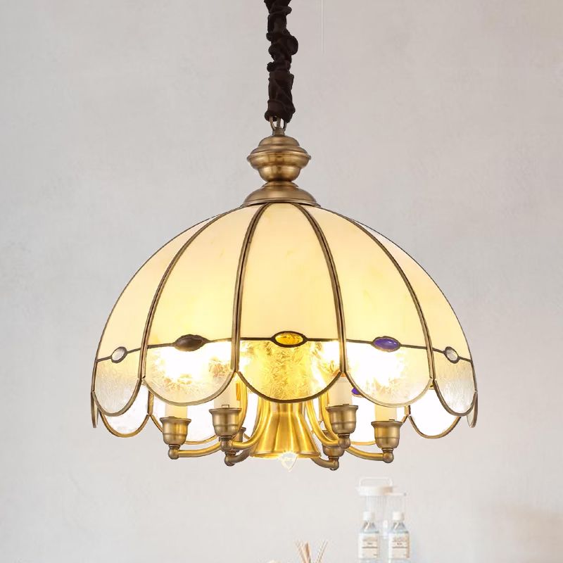Luz de lámpara de lámpara de vidrio de burbujas Colonial de comedor de comedor de 6 cabezas en oro con cuentas