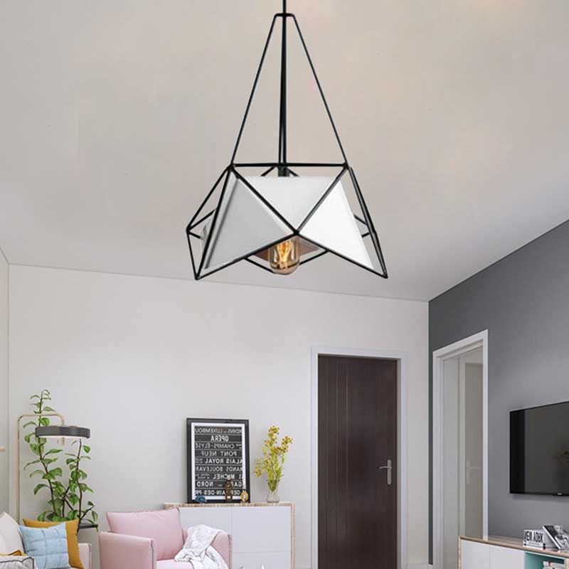 Zeitgenössische Polygon Hanging Lampe mit Drahtkäfig Schatten Metall 1 Leichter Esszimmer Anhänger Licht in Schwarz/Weiß/Schwarz Gold
