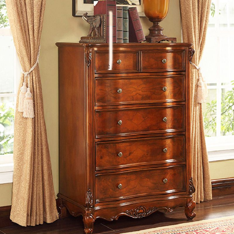 Dark Brown Mid-Century Modern Chest Pine Wood Drawer Knobs Rectangle Accent Chest