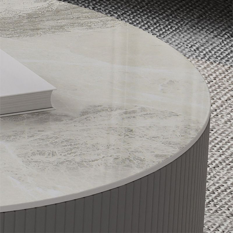 Drum Coffee Cocktail Table with 2 Storage Drawers Slate Top Round