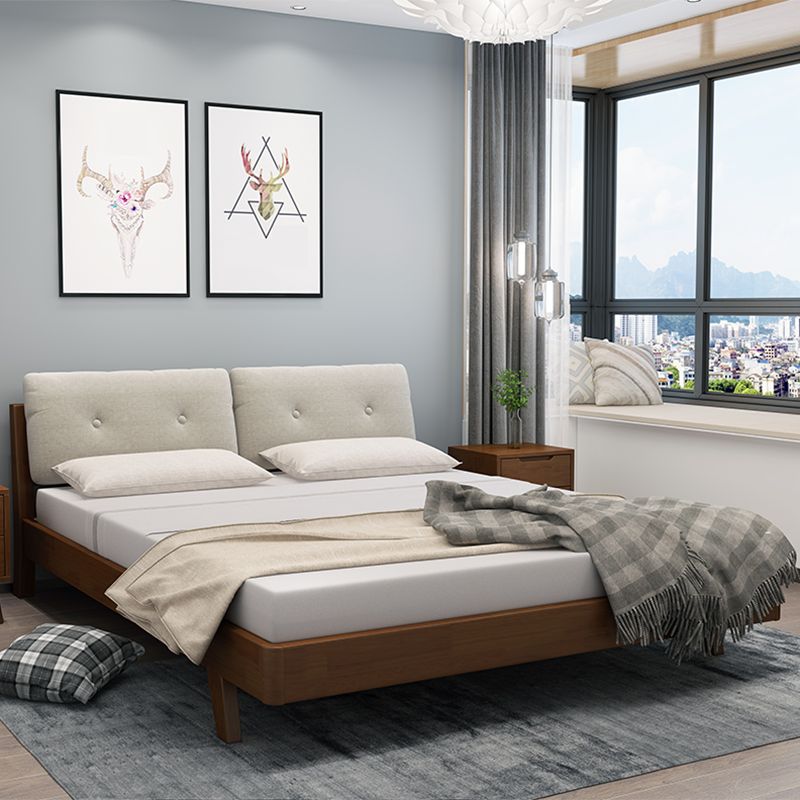 Scandinavian Solid Wood Panel Bed Linen Upholstered Bed with Nailhead Trim