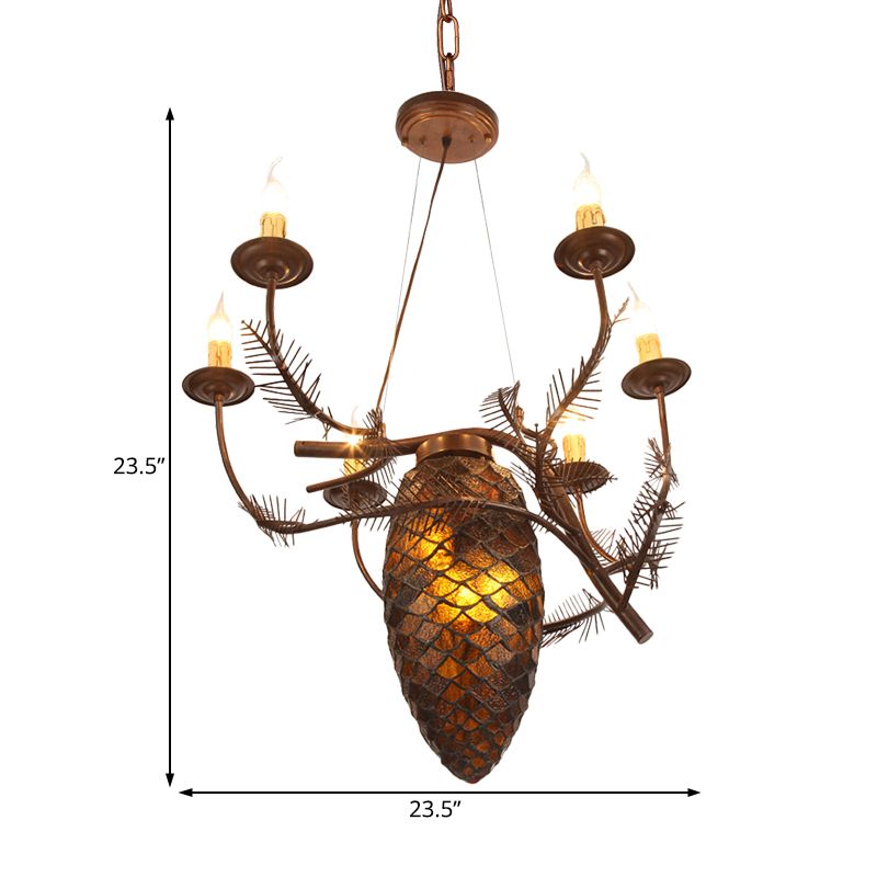 Metal Coffee Pendant Lamp Pinecone 9 Lights Rustic Chandelier Light Fixture for Dining Room