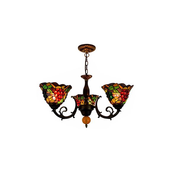 Mehrfarbiger Glockenschatten Kronleuchter leichter industrieller Vintage Buntglas 3 Lichter Trauben invertiertem Kronleuchter