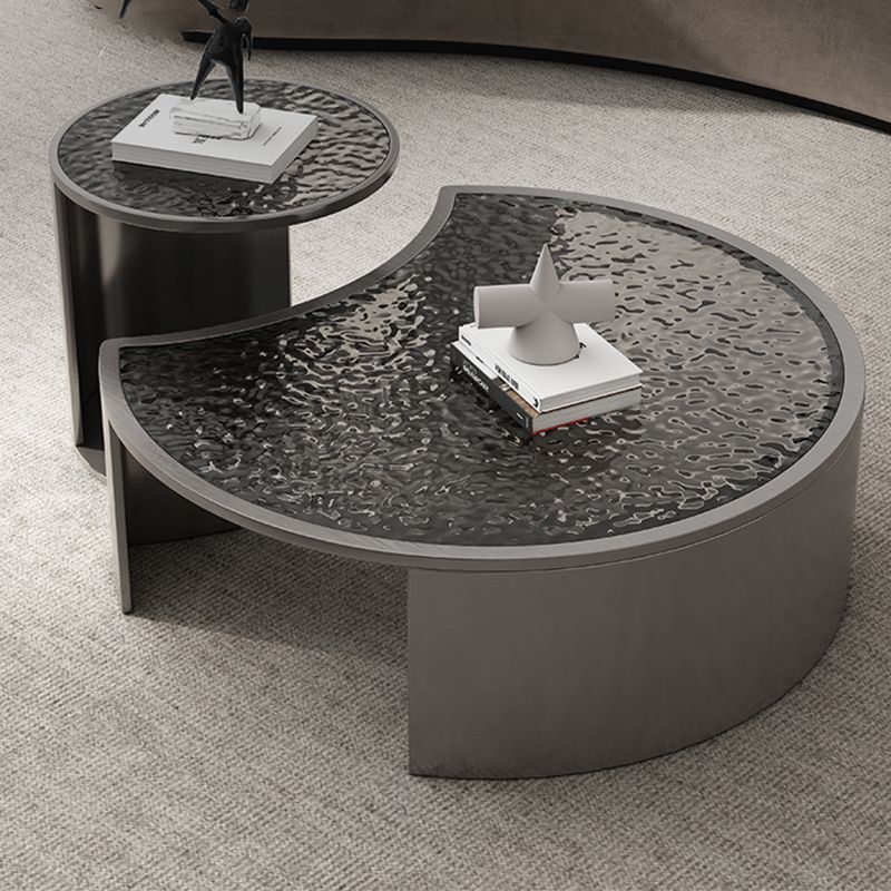 Glass Top Coffee Table Round Nesting Coffee Table Set with Grey Legs
