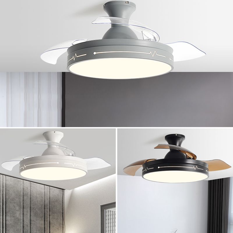 Nordic Drum Shaped Fan Lamp Frequency Conversion Dining Room LED Semi Flush Mount Light