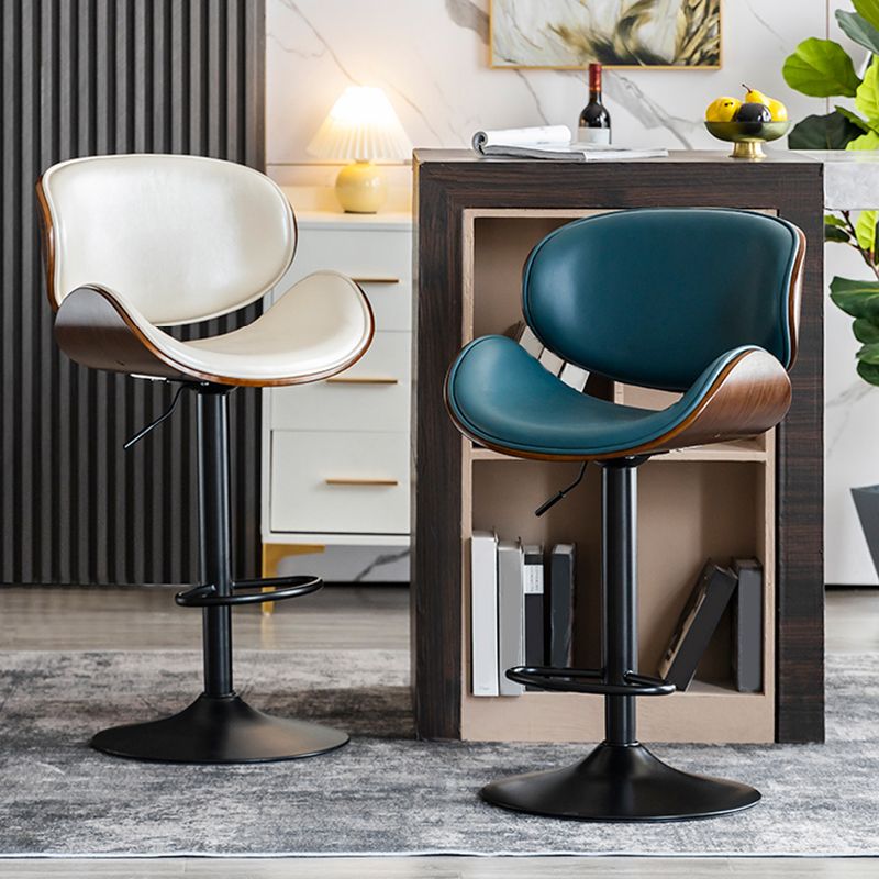 Modern Swivel Footrest Bar Stool Metal Backrest Indoor Counter Stool with Wood Seat