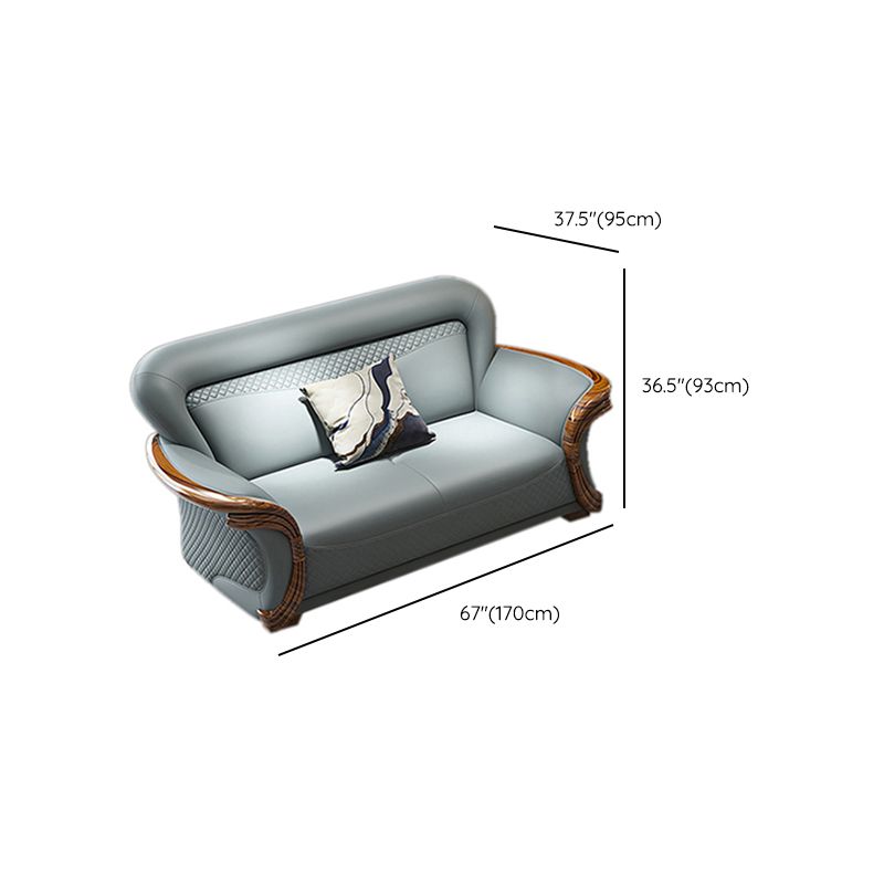 Solid Wood Contemporary Genuine Leather Flared Arm Sofa with Pillows