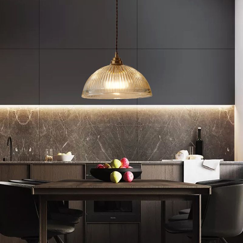 Bol en verre côtelé pendentif ombragé simplicité en laiton mini lampe suspendue pour salle à manger