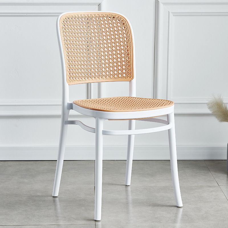 Contemporary Square Footrest Stool Plastic Rattan Stool in White and Black