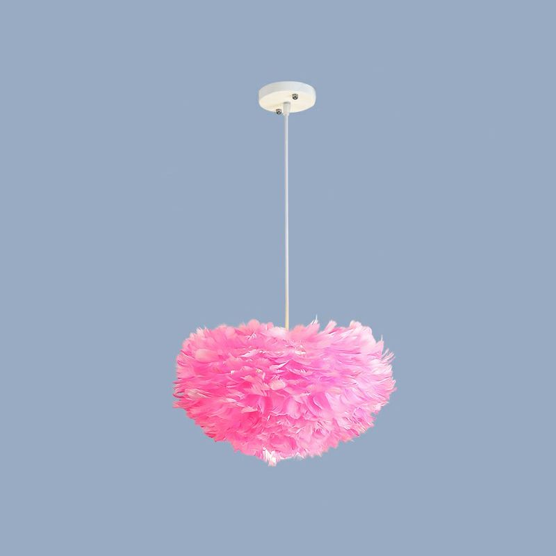 Hemisphere Shaped Girls Bedroom Ceiling Lighting Feather Minimalistic Chandelier Light Fixture
