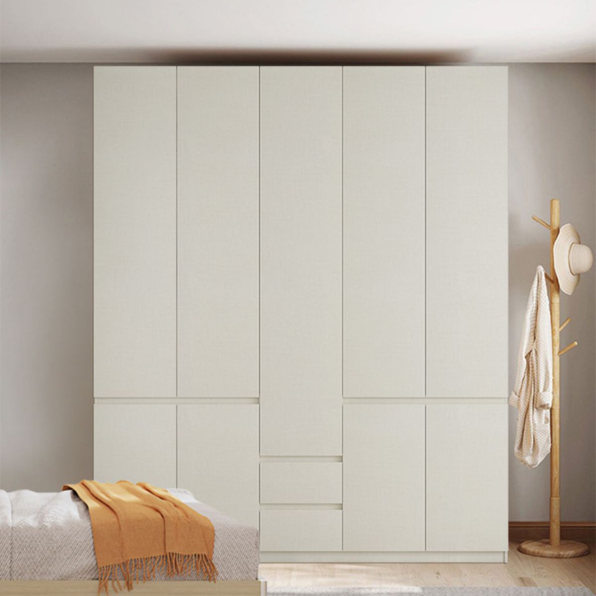 Wood Wardrobe Cabinet with Shelves Hinged Wardrobe Armoire for Home