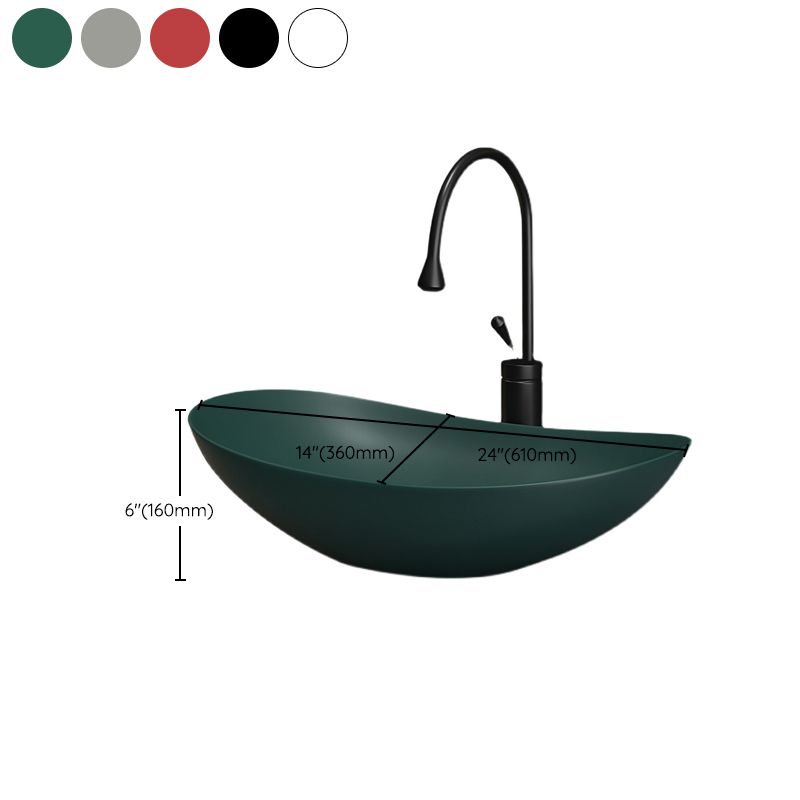 Contemporary Bathroom Sink Porcelain Oval-Shape Vessel Lavatory Sink with Pop-Up Drain