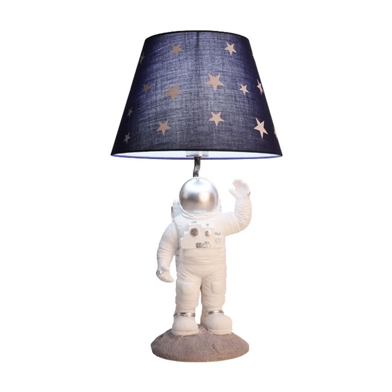 Cartoon Astronaut Table Lighting Resin Single Bedside Nightstand Lamp with Star Patterned Fabric Shade