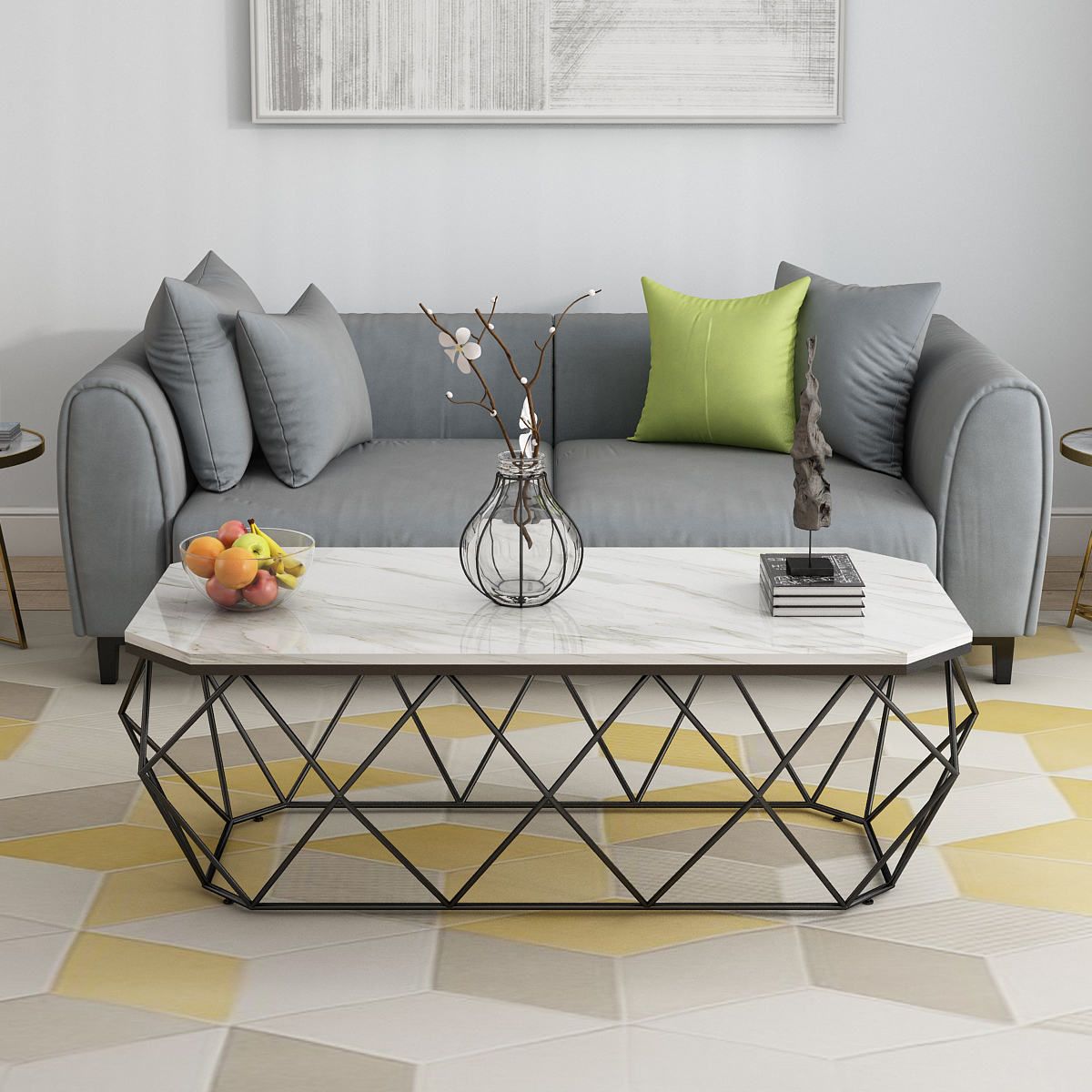 Frame Coffee Table Rectangle Marble Top Coffee Cocktail Table