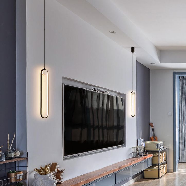 Metal Oblong Hanging Ceiling Light Modern Style LED Ceiling Pendant Light for Bedroom