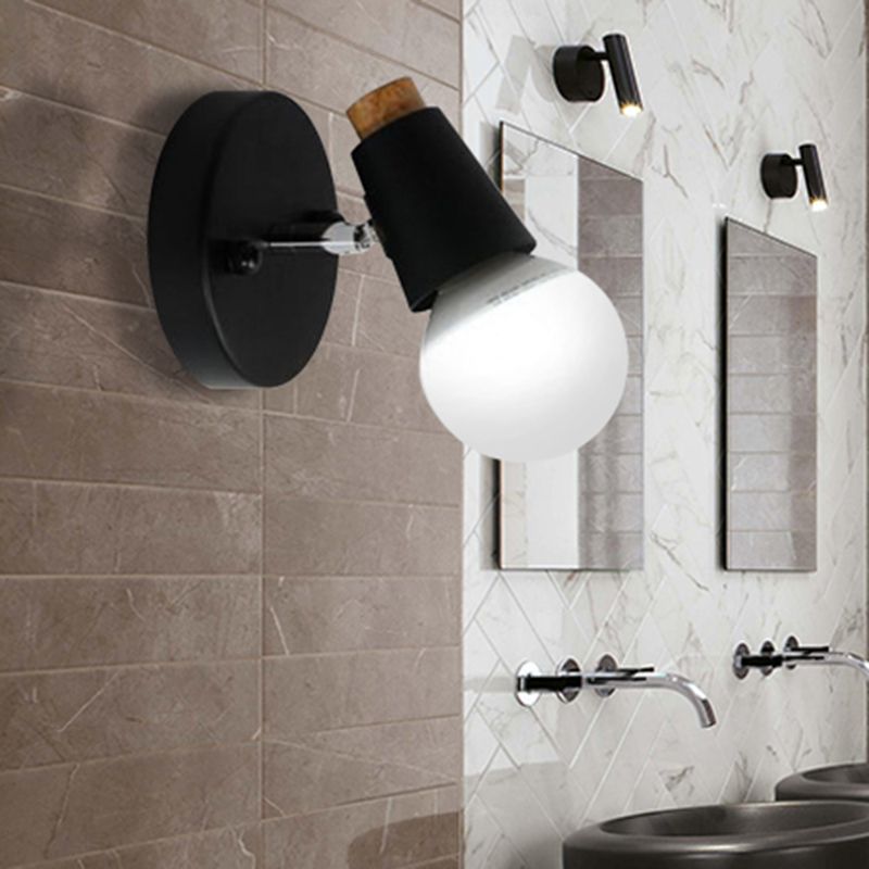 Metal Cup Shaped Sconce Light with Bare Bulb Industrial 1 Light Bathroom Wall Lamp in Black