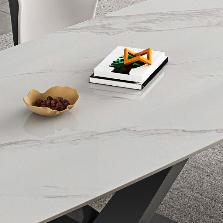 Industrial Style Rectangle Table Sintered Stone Dining Table with Metal Legs for Home