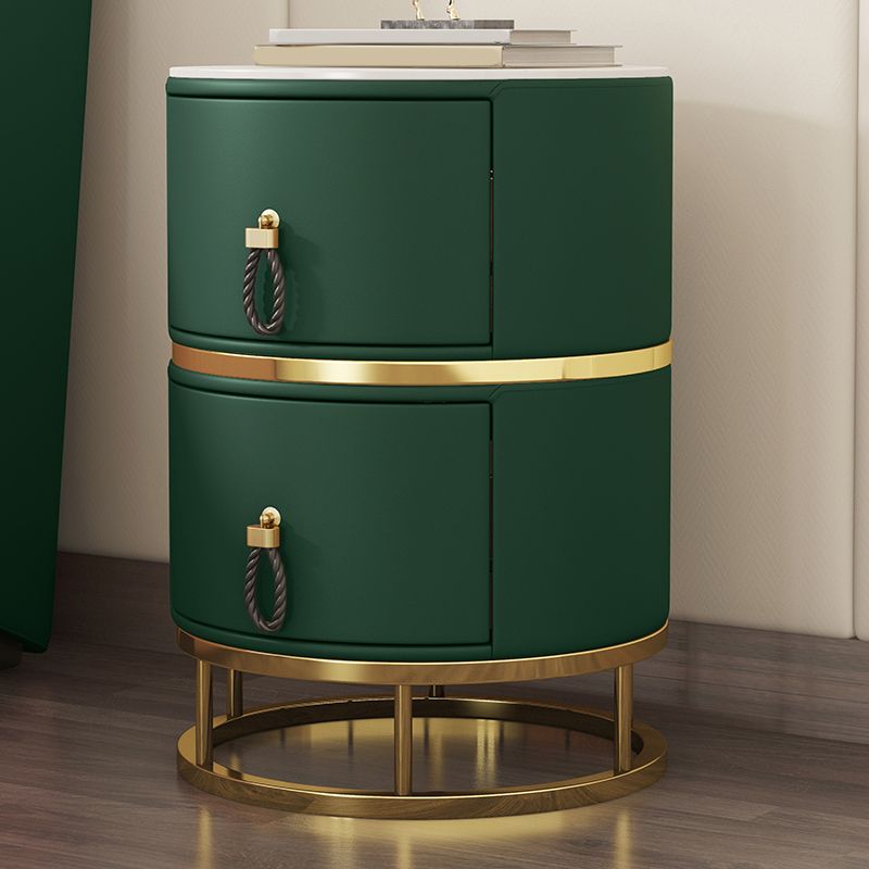 Glam Stone Top Nightstand 20 Inch H 2-drawer Faux Leather Night Table