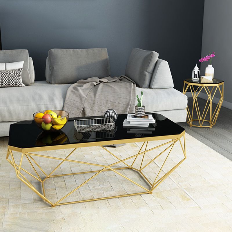 Modern Style Glass Top Coffee Table Iron Frame Cocktail Table