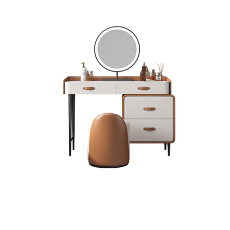 Stone Top Make-up Vanity Orange Solid Wood Vanity Dressing Table Set