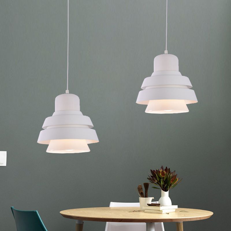 1 Bulb Bedroom Pendant Light Modern White Suspended Lighting Fixture with Flared Metal Shade