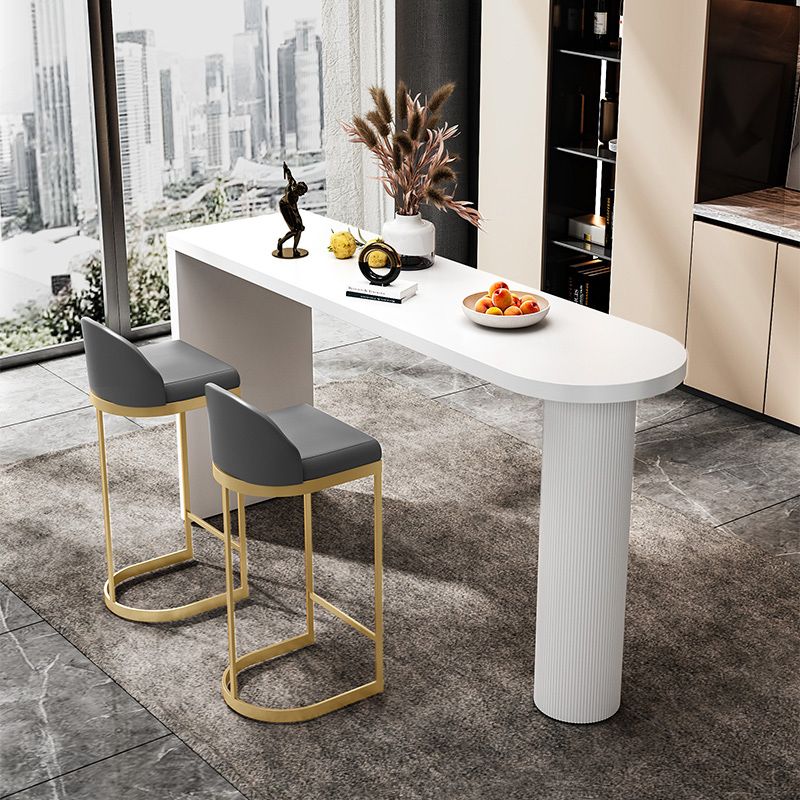 Contemporary White Double Pedestal Bar Table Wood and Iron Bar Dining Table