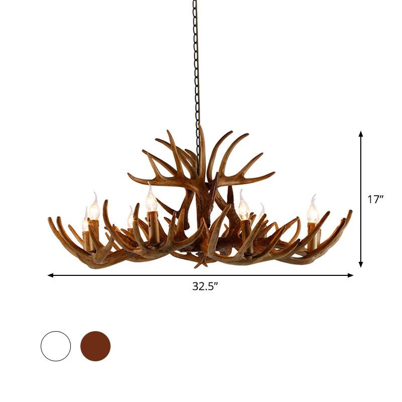 2-Layered Antler Resin Chandelier Rustic 3/6/8 Lights Living Room Pendant Lighting Fixture in White/Brown