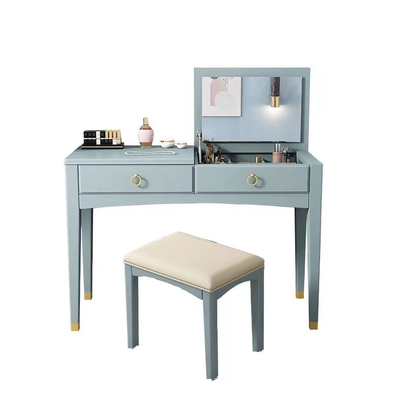 29.52" H Solid Wood Dressing Table Flip-top Makeup Vanity with Mirror