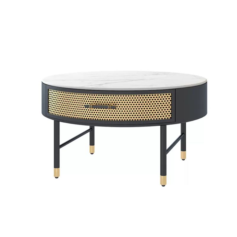 17.7" H Round Slate Coffee Table 4 Legs Cocktail Table with Drawer
