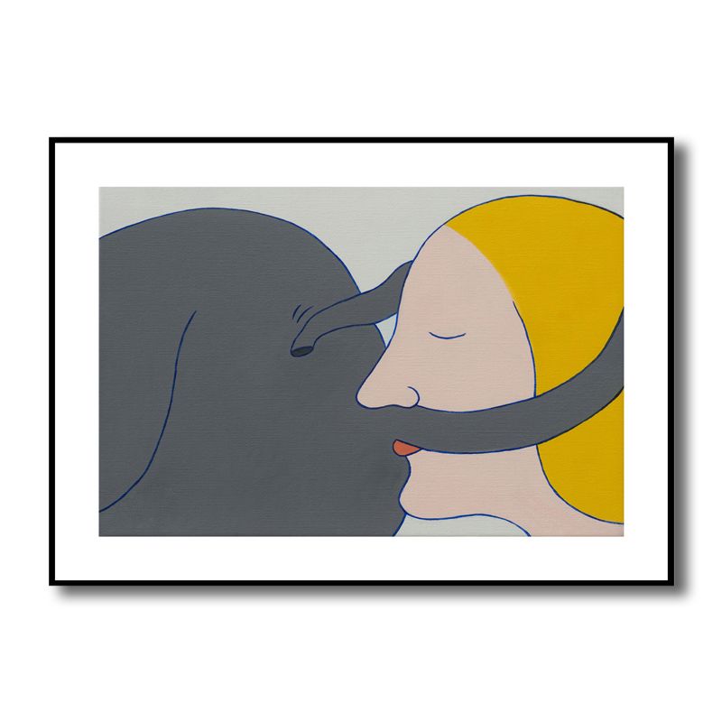 Illustration Kiss Canvas Wall Art Modern Textured House Interior Wall Decor in Dark Color