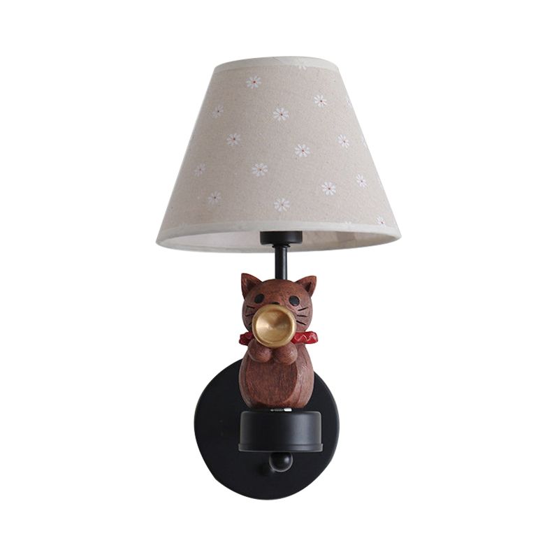 Lovely Pet Cat Wall Light One Light Resin Sconce Light with Floral Shade for Study Room