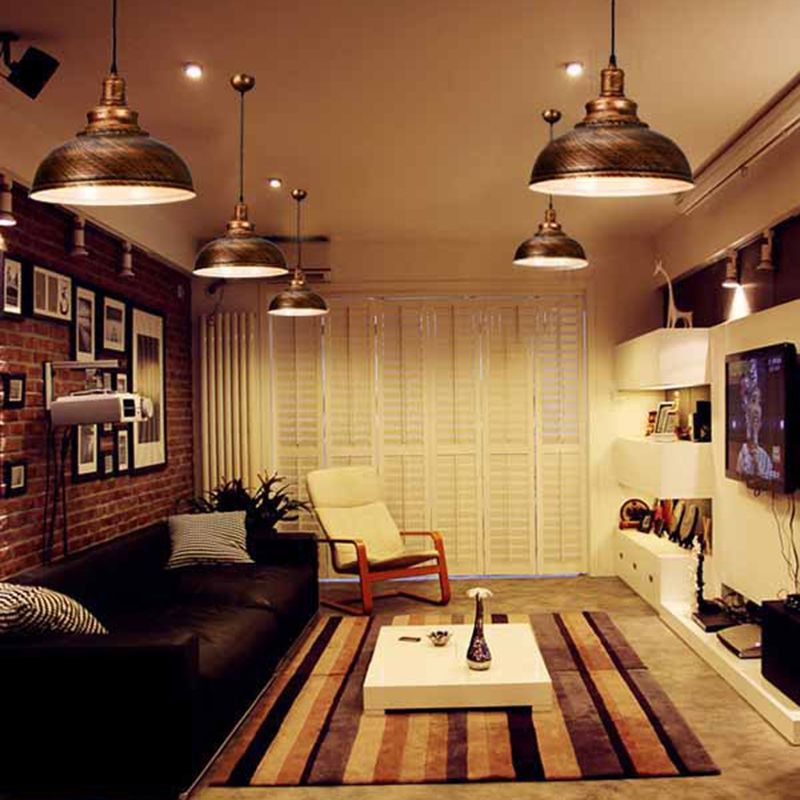 1 Light Dome-Shaped Hanging Lights Retro Industrial Metal Ceiling Fixture for Coffee Shop