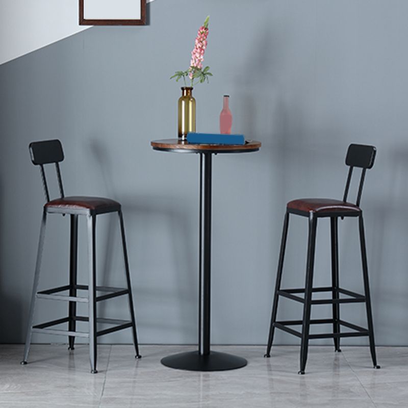 Industrial Metal Base Bar Table Black Iron Solid Wood Patio Bar Table