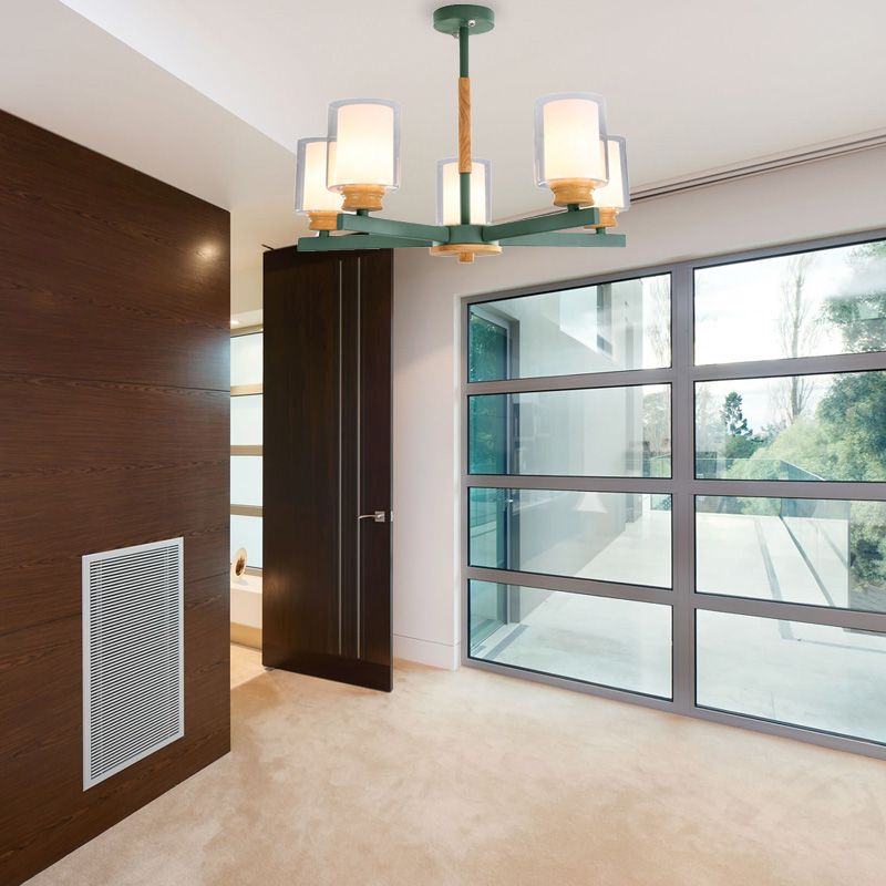 Makkaronzylinder Kronleuchter Anhänger Leicht Milchglas 3/5/6 Lichter hängende Decke Licht in Rosa/Gelb/Grün für Wohnzimmer