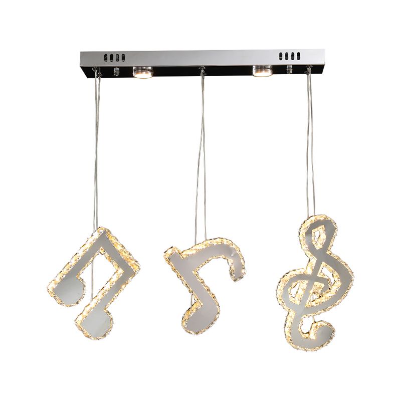 Stainless-Steel LED Swag Pendant Light Modern Clear Beveled Crystals Musical Note Suspension Lamp